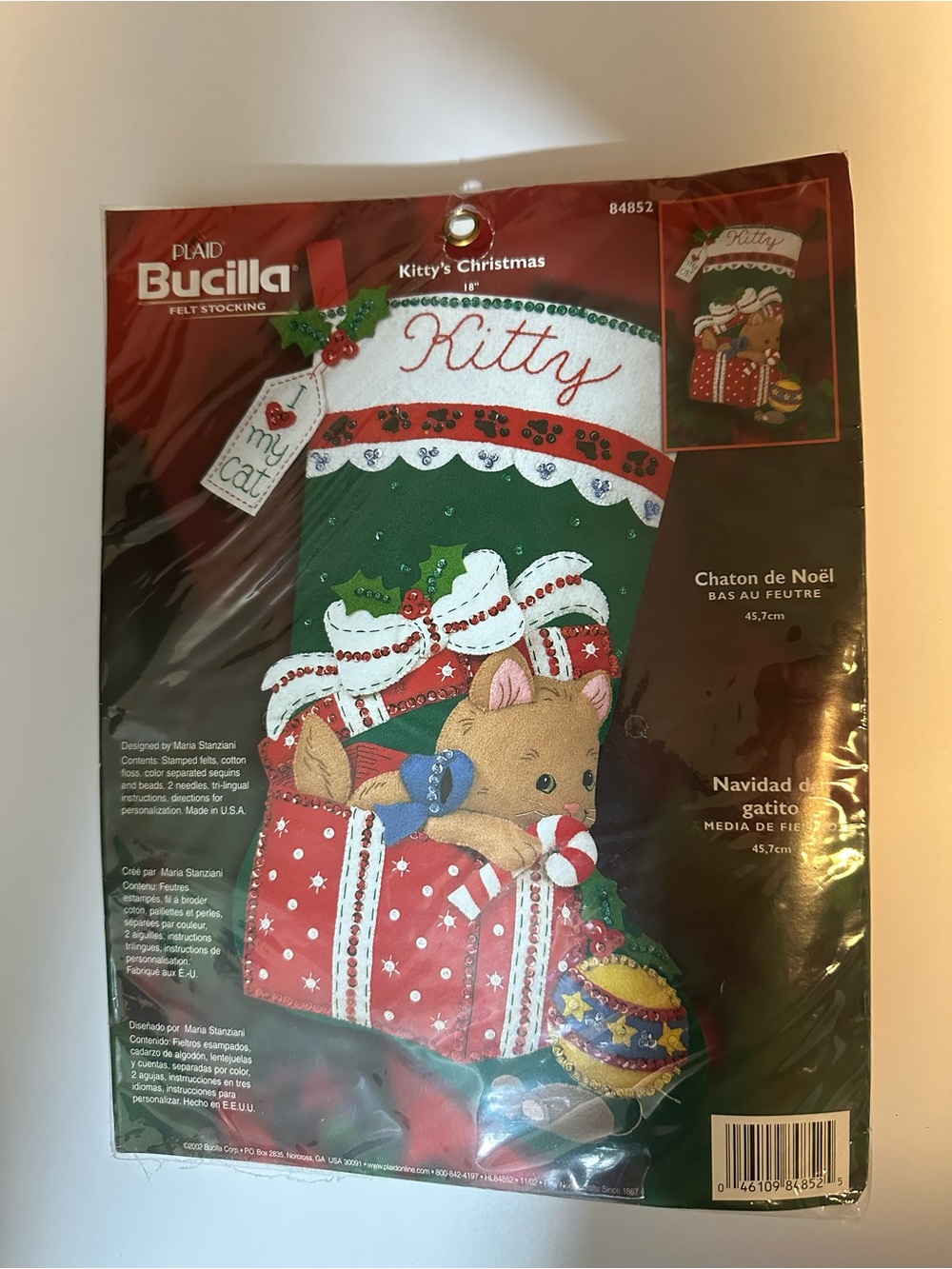 Bucilla Kitty's Christmas Felt Stocking Kit #84852 18 Inches